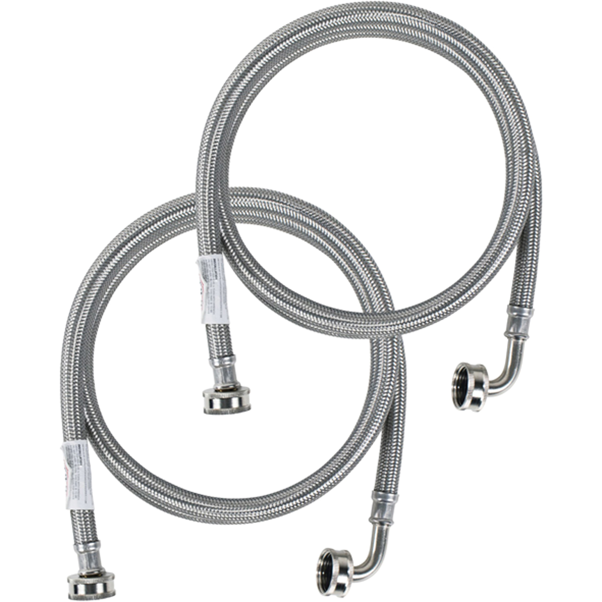 Certified Appliance Accessories Braided Stainless Steel Washing Machine Hoses with Elbow — 6ft., 2-Pack, Model# WM72SSL2PK